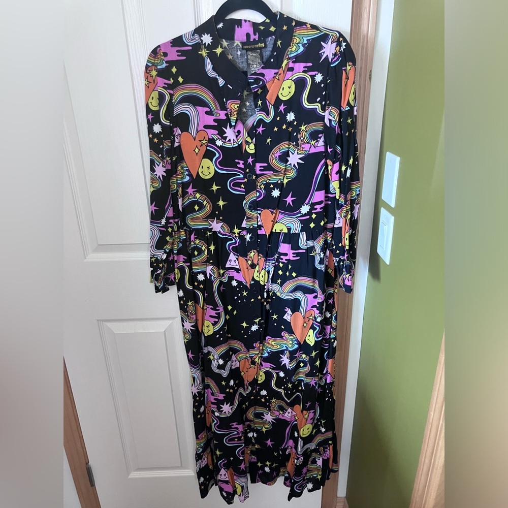 Nooworks Black Maxi Dress with Colorful Cosmic Print
